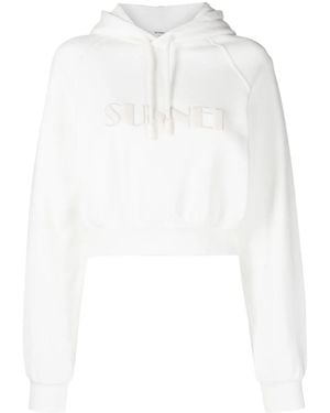 Sunnei Cropped Logo-Print Cotton Hoodie - White