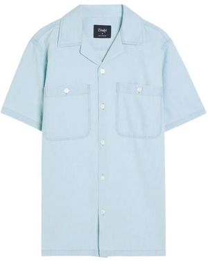 Drake's Short-Sleeve Camp-Collar Cotton Shirt - Blue