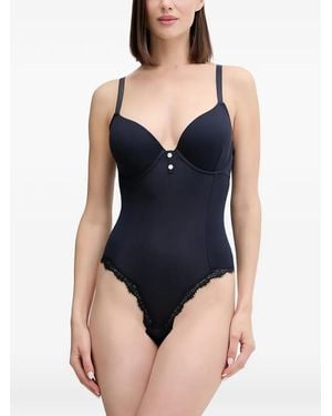 ARMANI EXCHANGE Ribbed Lace-Trim Bodysuit - Blue