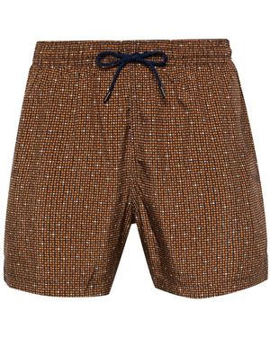 Canali Geometric-Pattern Swim Shorts - Brown