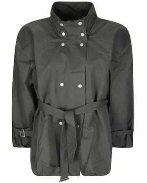 LA PISCINE Belted Double-Breasted Jacket - Grey
