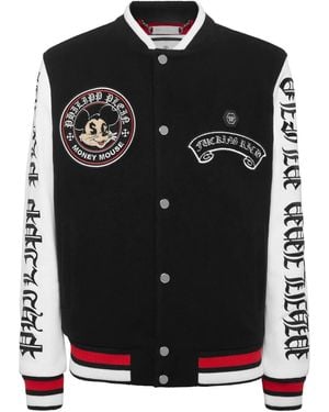 Philipp Plein Money Mouse-Emblem Varsity Jacket - Black
