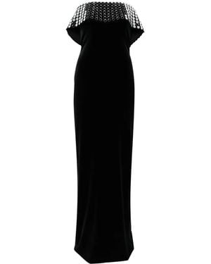 Nissa Mirror-Embellished Velvet Gown - Black