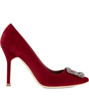 Manolo Blahnik 105Mm Hangisi Jewel-Embellished Velvet Court Shoes - Red