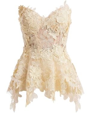 Gemy Maalouf Floral-Appliqué Peplum Corset - Natural
