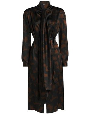 Kiton Abito Midi Con Stampa Astratta E Scollo A Foulard - Nero