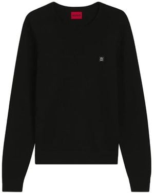 HUGO Setallo Knitted-Piqué Jumper With Metallic Stacked-Logo - Black