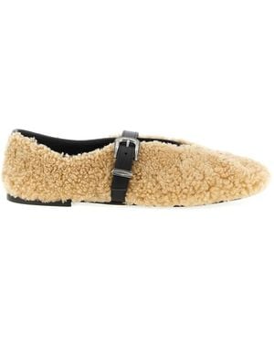 KATE CATE Shearling Buckle Jude Ballet Flats - Natural