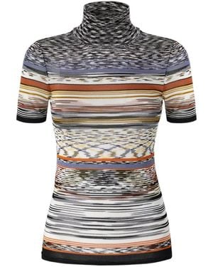 Missoni Stripe-Pattern Turtleneck Top - Grey