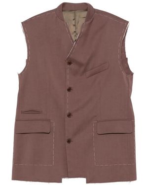 Costumein Contrast-Stitching Sleeveless Gilet - Brown