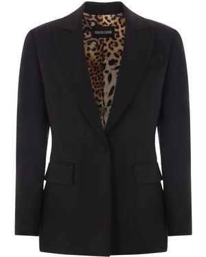 Roberto Cavalli Single-Breasted Cady-Texture Blazer - Black