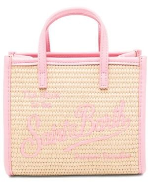 MC2 Saint Barth Mini Vivian Woven Logo-Embroidered Tote Bag - Pink