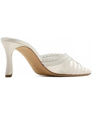 Manolo Blahnik Voluptia Visconti Hydra Striped Ruffled Mules - White
