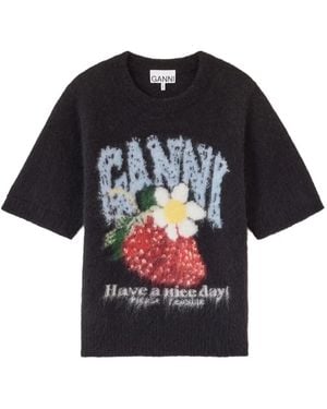 Ganni Brushed Short-Sleeve Sweater - Black