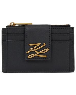 KARL LAGERFELD Logo-Plaque Zip Cardholder - Black