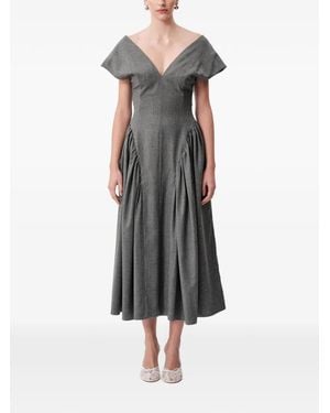 Concepto Nova V-Neck Flared Midi Dress - Grey