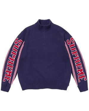 Supreme Pullover Mit Jacquardärmeln Und Kurzem Reißverschluss - Blau