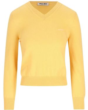 Miu Miu V-Neck Wool Cardigan - Yellow