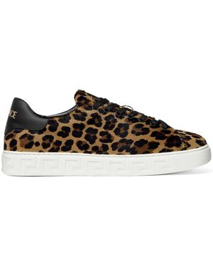 Versace Greca Leopard-Print Trainers - Black