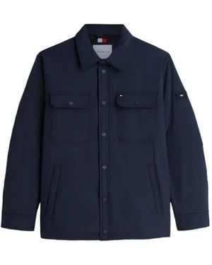 Tommy Hilfiger Padded Logo-Patch Shirt Jacket - Blue