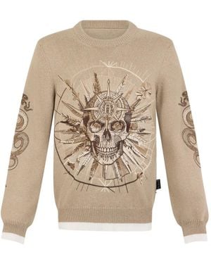 Philipp Plein Skull-Print Crew-Neck Jumper - Natural