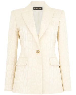 Roberto Cavalli Leopard-Jacquard Single-Breasted Blazer - Natural