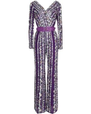 Saiid Kobeisy Sequinned Crepe Wide-Leg Jumpsuit - Purple