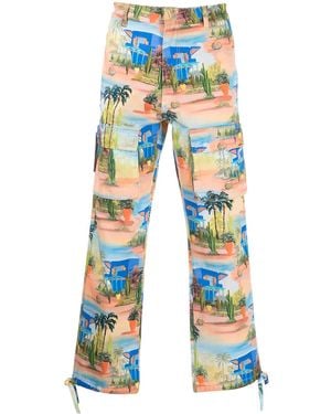 Les Benjamins Graphic-Print Utility Trousers - Blue