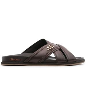 Santoni クロスストラップ レザーサンダル - ブラウン