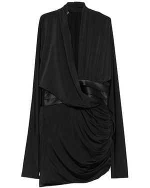 ANDAMANE Ruched Wrap Mini Dress - Black
