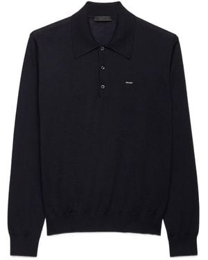 Prada Three-Button Wool Polo Shirt - Blue