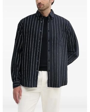 BOSS Pinstripe Logo Shirt - Blue