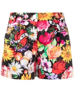 Philipp Plein Love Flowers Floral-Print Shorts - Black
