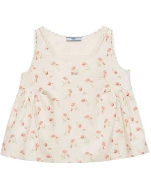 Prada Polotop Met Geborduurde Bloemen - Naturel