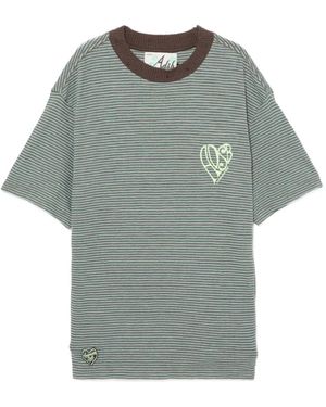 ANDERSSON BELL Heart-Logo Striped T-Shirt - Grey