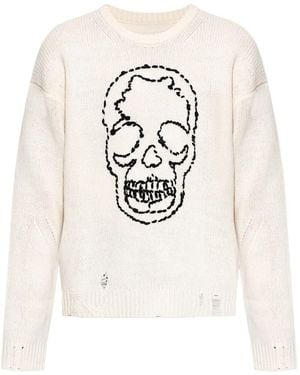 Zadig & Voltaire Distressed-Pullover mit Totenkopf-Stickerei - Weiß