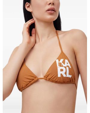 KARL LAGERFELD Logo-Print Triangle Bikini Top - Brown
