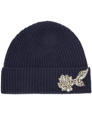 Erdem Crystal-Embellished Ribbed-Knit Beanie - Blue
