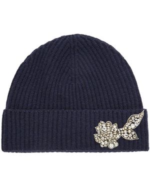 Erdem Crystal-Embellished Ribbed-Knit Beanie - Blue
