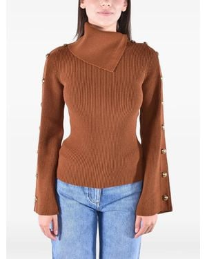 Elisabetta Franchi Button-Embellished High-Neck Jumper - Blue