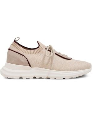 Eleventy Knit Leather-Trim Sneakers - White