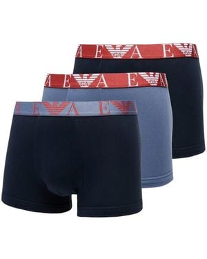 EA7 Set De Tres Bóxeres Con Logo En Jacquard - Azul