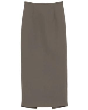 KHAITE Winton Rear-Slit Midi Skirt - Grey