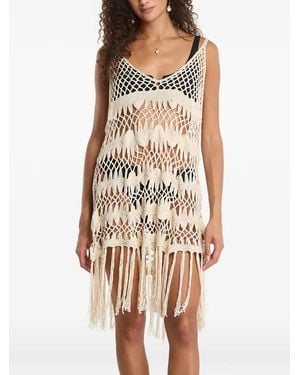 Desigual Crochet-Knit Fringed Beach Cover-Up - White