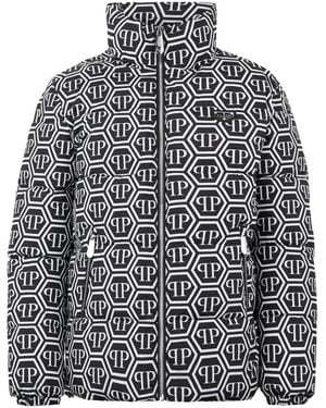 Philipp Plein Nylon Puffer Jacket Monogram - Grey