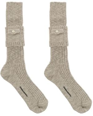 DSquared² Military Chic Button-Pocket Ribbed-Knit Socks - White