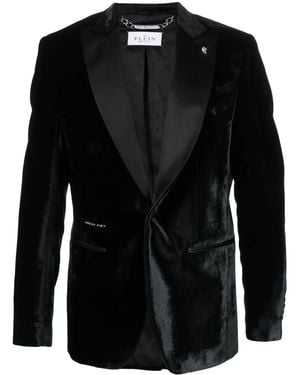 Philipp Plein Single-Breasted Velvet Blazer - Black