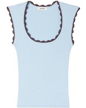 Sandro Crochet-Trim Top - Blue
