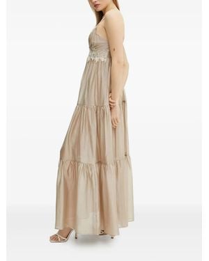 Ermanno Scervino Lace-Trimmed Tiered Maxi Dress - Natural