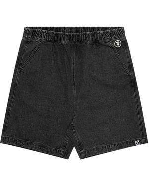 Aape By A Bathing Ape Moonface-Appliqué Denim Shorts - Black
